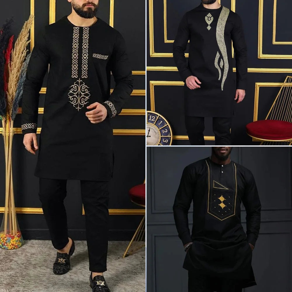 New In 2pcs Men Dashiki Full Pant Sets African Traditional Outfit Long Sleeve Men's Luxury Clothing Kaftan Elegant Brand Suits