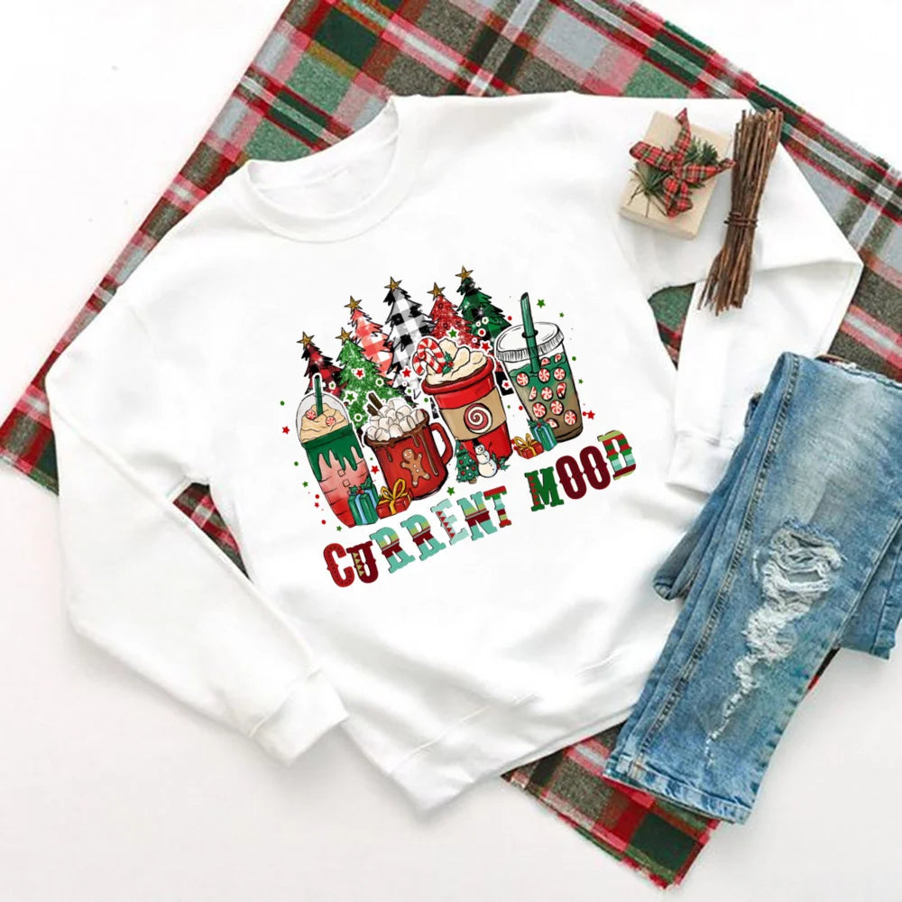 Hot Cocoa Chocolates Cake Printed Sweatshirt Women Christmas Hoodie Tops Holiday Sweater Female Winter Holidy Outfit Sweatshirts