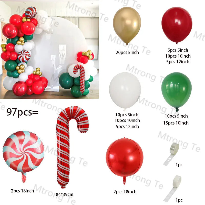 Christmas Balloons Garland Arch Red Green Ballon Crutch Burst Star Santa Gift Box Foil Baloon New Year Decoration Christmas