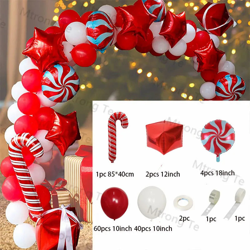 Christmas Balloons Garland Arch Red Green Ballon Crutch Burst Star Santa Gift Box Foil Baloon New Year Decoration Christmas