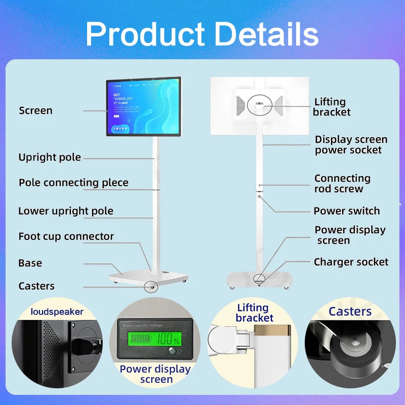 Standby me 22 24 27 32 inch Moving Smart portable Television Monitor Touch Screen Rolling Rechargeable Tv Stand On Wheels