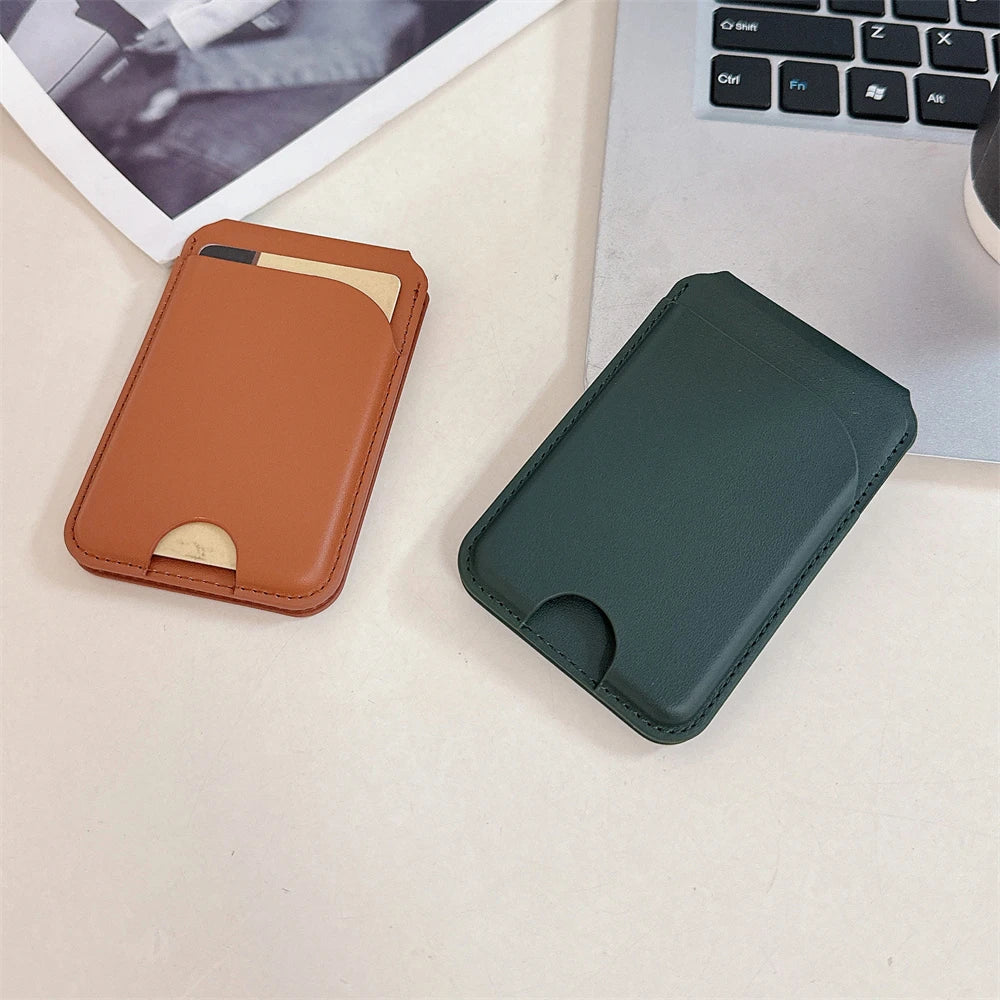 Magnetic For Magsafe Fold Card Holder Solid Leather Case For iPhone 16 15 14 13 12 Pro Max For Samsung S24 S23 S22 Ultra Cover