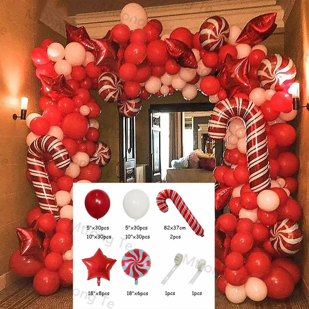 Christmas Balloons Garland Arch Red Green Ballon Crutch Burst Star Santa Gift Box Foil Baloon New Year Decoration Christmas