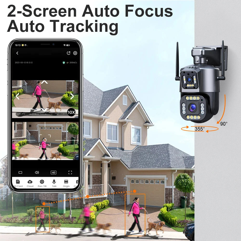 SANSCO 4K 8MP Dual Lens PTZ WIFI Camera Dual Screen 4MP HD Wireless Outdoor IP Camera AI Human Tracking Surveillance IPC360 Home