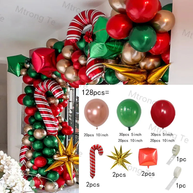 Christmas Balloons Garland Arch Red Green Ballon Crutch Burst Star Santa Gift Box Foil Baloon New Year Decoration Christmas