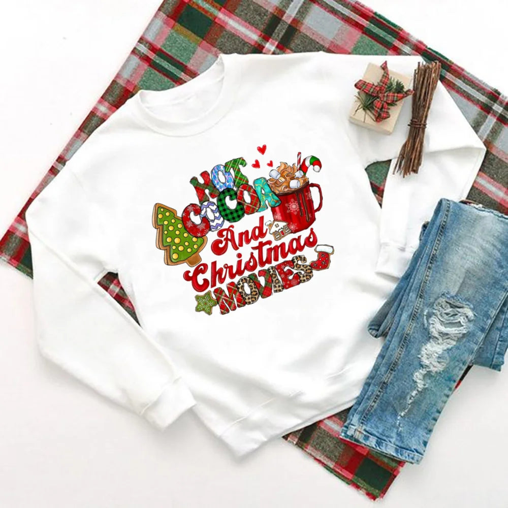 Hot Cocoa Chocolates Cake Printed Sweatshirt Women Christmas Hoodie Tops Holiday Sweater Female Winter Holidy Outfit Sweatshirts