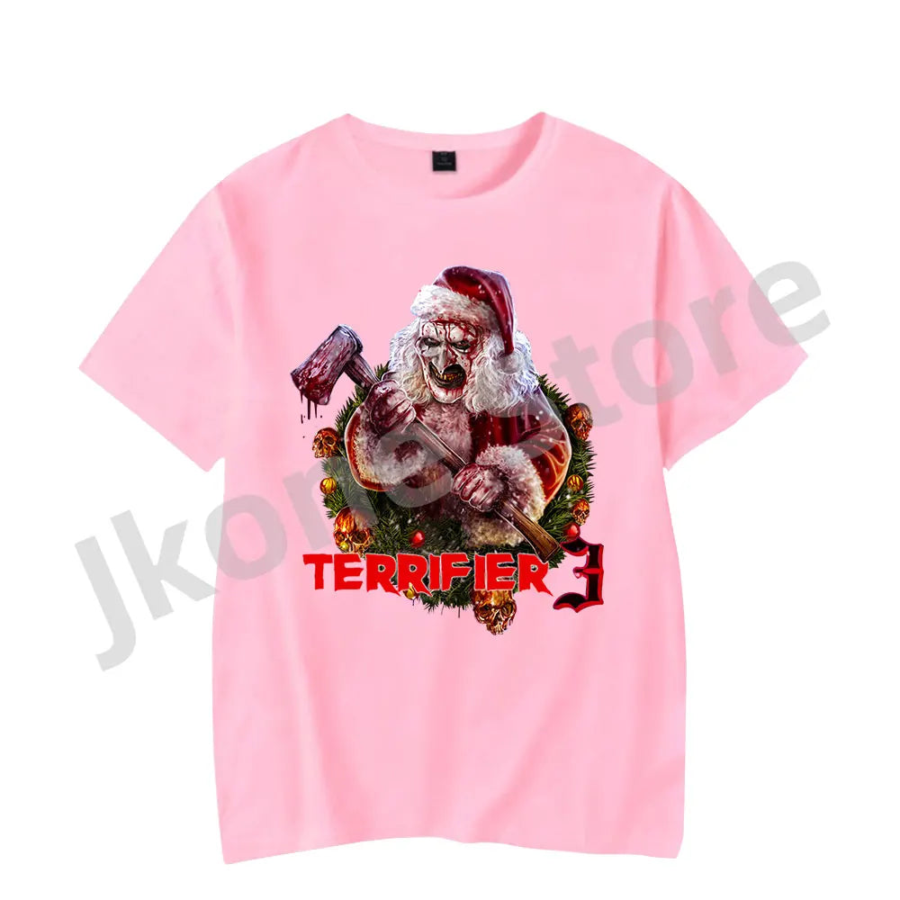 Terrifier Christmas T-shirts Horror Movie Merch Holiday Women Men Fashion Casual Short Sleeve Tee