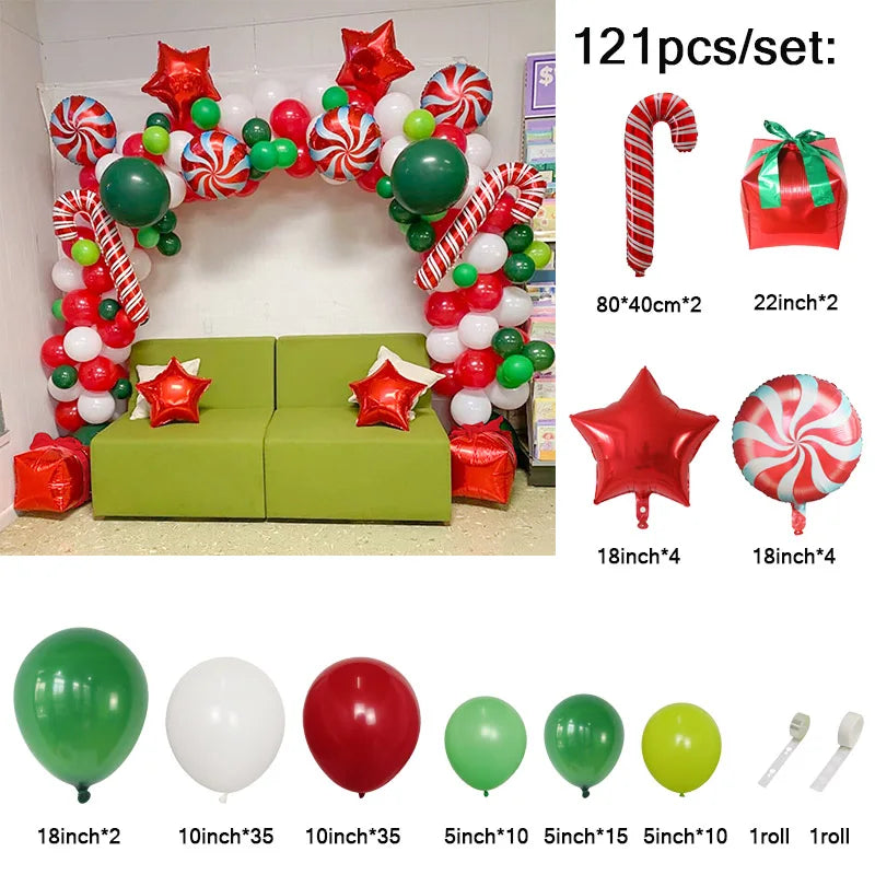 Christmas Balloons Garland Arch Red Green Ballon Crutch Burst Star Santa Gift Box Foil Baloon New Year Decoration Christmas