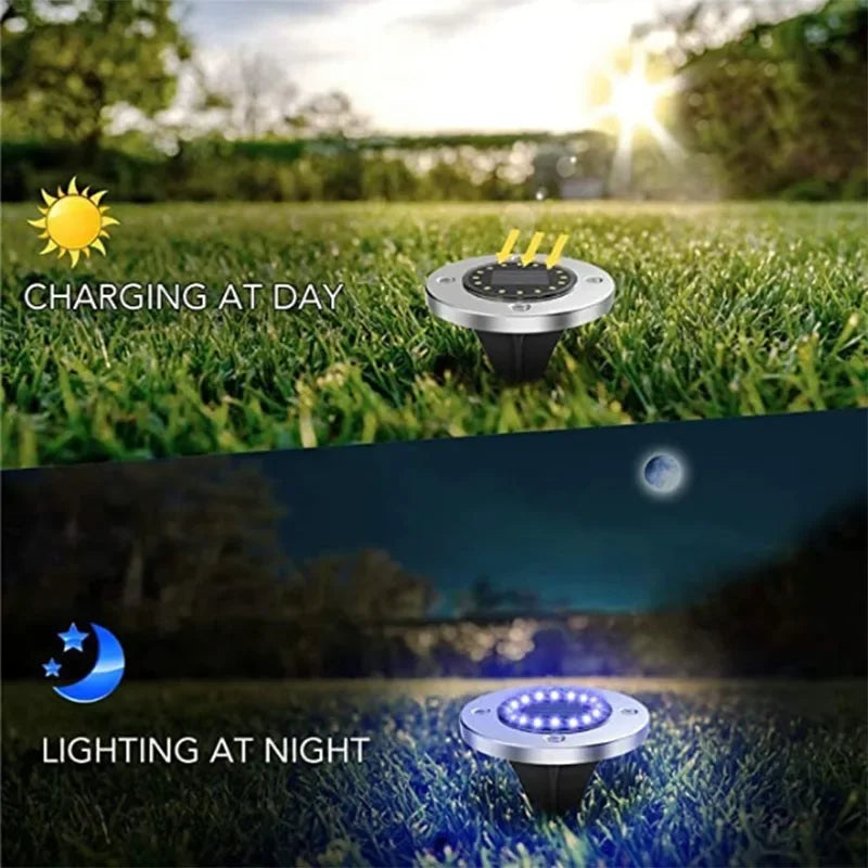 Solar Powered Ground Lights IP65 Waterproof Outdoor LED Disk Lights for Garden Non-Slip Landscape Path Lighting for Patio Lawn