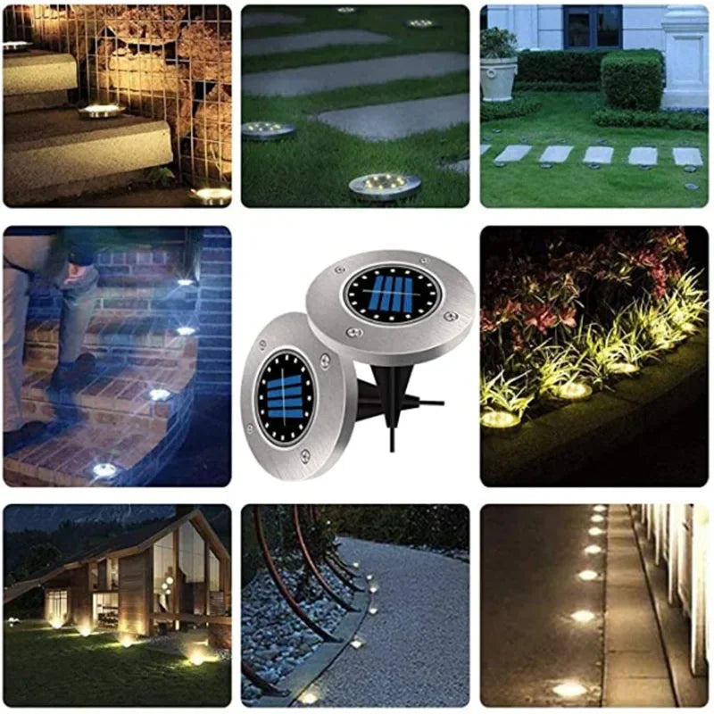 Solar Powered Ground Lights IP65 Waterproof Outdoor LED Disk Lights for Garden Non-Slip Landscape Path Lighting for Patio Lawn