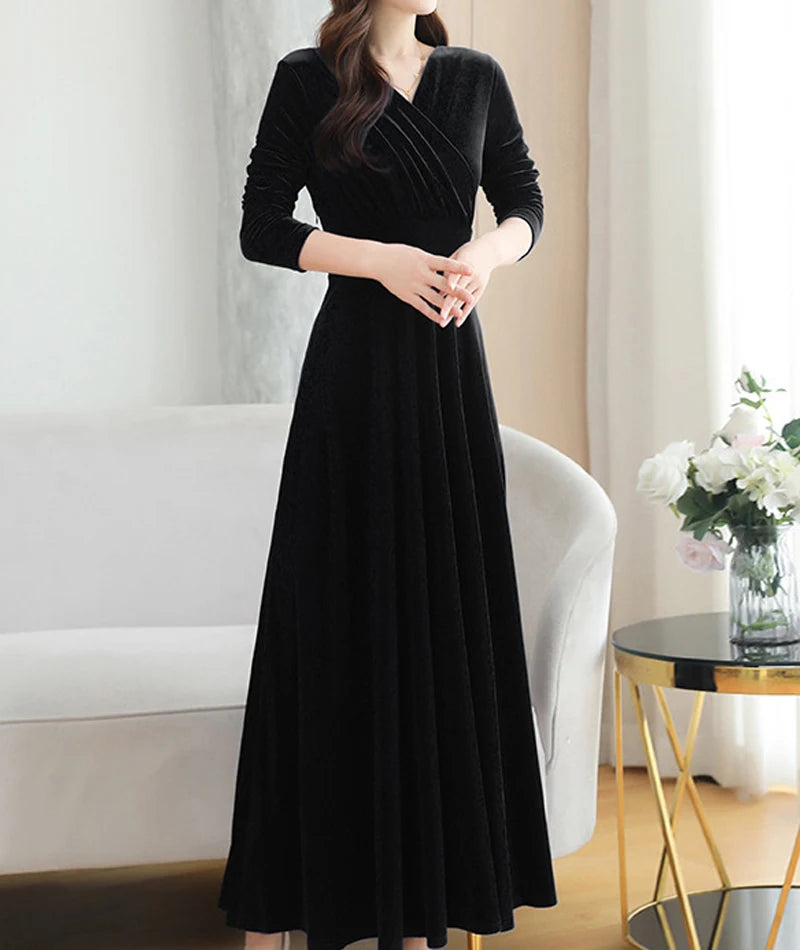 Christmas Wedding Bridesmaid Party Long Dress Evening Elegant Velvet Formal Muslim Abaya Robe Gown Maxi Dress For Women Clothin