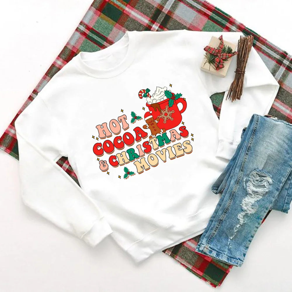 Hot Cocoa Chocolates Cake Printed Sweatshirt Women Christmas Hoodie Tops Holiday Sweater Female Winter Holidy Outfit Sweatshirts