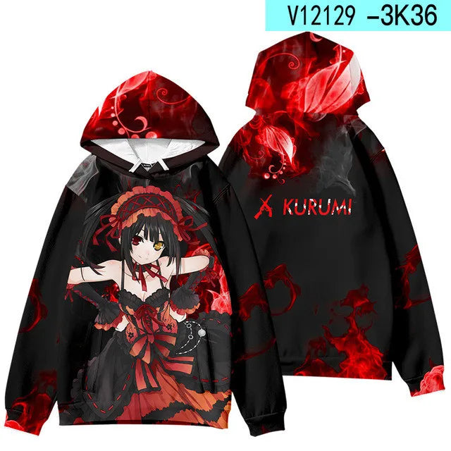 Japan Anime Date A Live Girl Tokisaki Kurumi Nightmare 3D Printed Men's Sweatshirt Hooded Hoodies Harajuku Casual Man Clothing