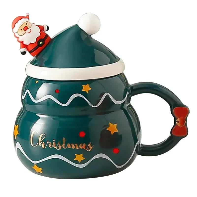 Christmas Mug New Year Gift Decoration Set Drinkware Party Decoration Coffee Cup with Lid Spoon Cartoon Cute Ceramic Mug Tea Cup