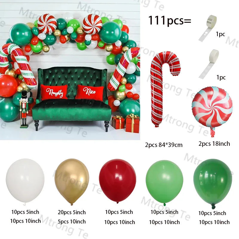 Christmas Balloons Garland Arch Red Green Ballon Crutch Burst Star Santa Gift Box Foil Baloon New Year Decoration Christmas