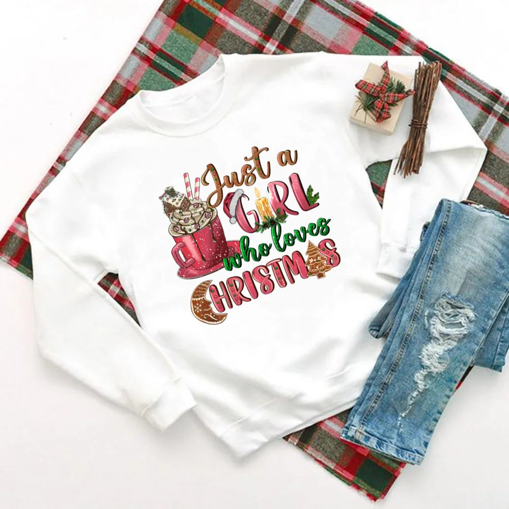 Hot Cocoa Chocolates Cake Printed Sweatshirt Women Christmas Hoodie Tops Holiday Sweater Female Winter Holidy Outfit Sweatshirts