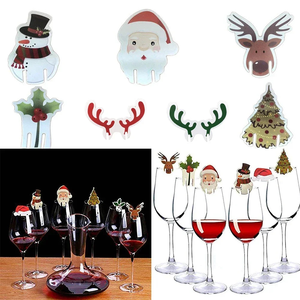 10pcs/set Christmas Glass Cup Card Santa Claus Hat Wine Glass Decor Ornaments Christmas Decorations Navidad Noel New Year 2023