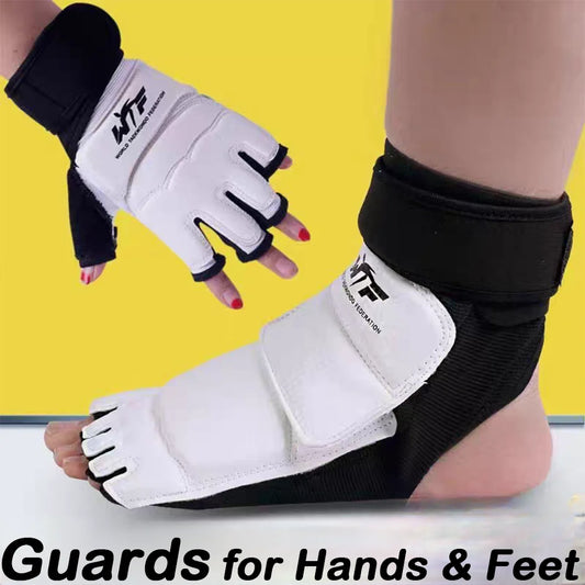 1 Pair Taekwondo Legguard Handguard Gloves Half Finger Sponge Protector Karate Boxing Competition Training Protective Gloves