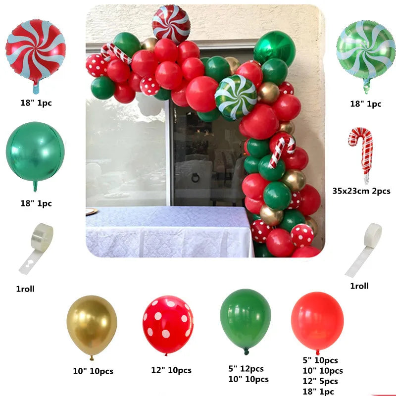 Christmas Balloons Garland Arch Red Green Ballon Crutch Burst Star Santa Gift Box Foil Baloon New Year Decoration Christmas