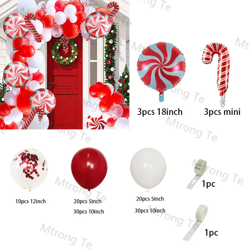 Christmas Balloons Garland Arch Red Green Ballon Crutch Burst Star Santa Gift Box Foil Baloon New Year Decoration Christmas