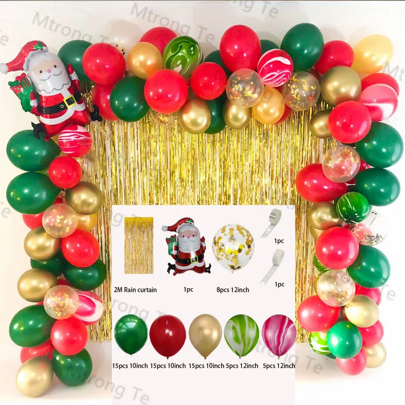 Christmas Balloons Garland Arch Red Green Ballon Crutch Burst Star Santa Gift Box Foil Baloon New Year Decoration Christmas