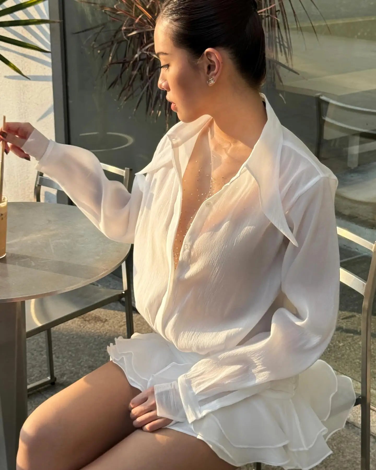 ADAgirl Vintage White Shirt Dresses Ruffled Long Sleeve Button Up Pleated Skirts Elegant Office Ladies Coquette Dress for Women