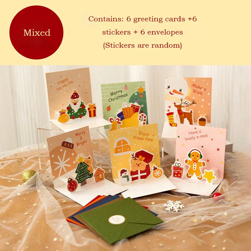 6PCS Christmas Eve 3D three-dimensional greeting card creative gift message card holiday greeting card