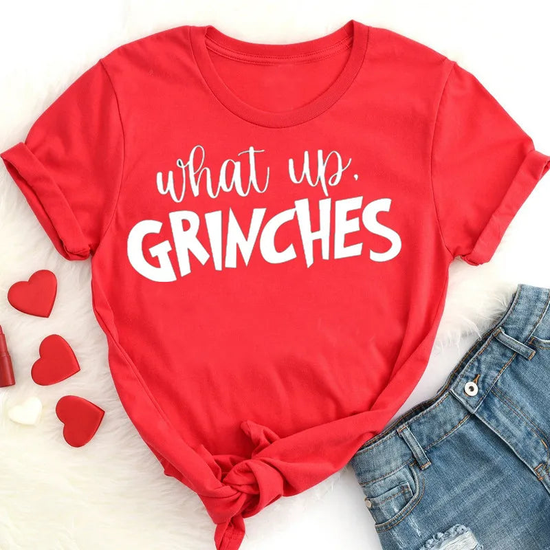 What Up Grinches Christmas Pajamas Personalized Gifts Holiday Party Family Short Sleeve Top Tees 100%cctton Streetwear goth y2k