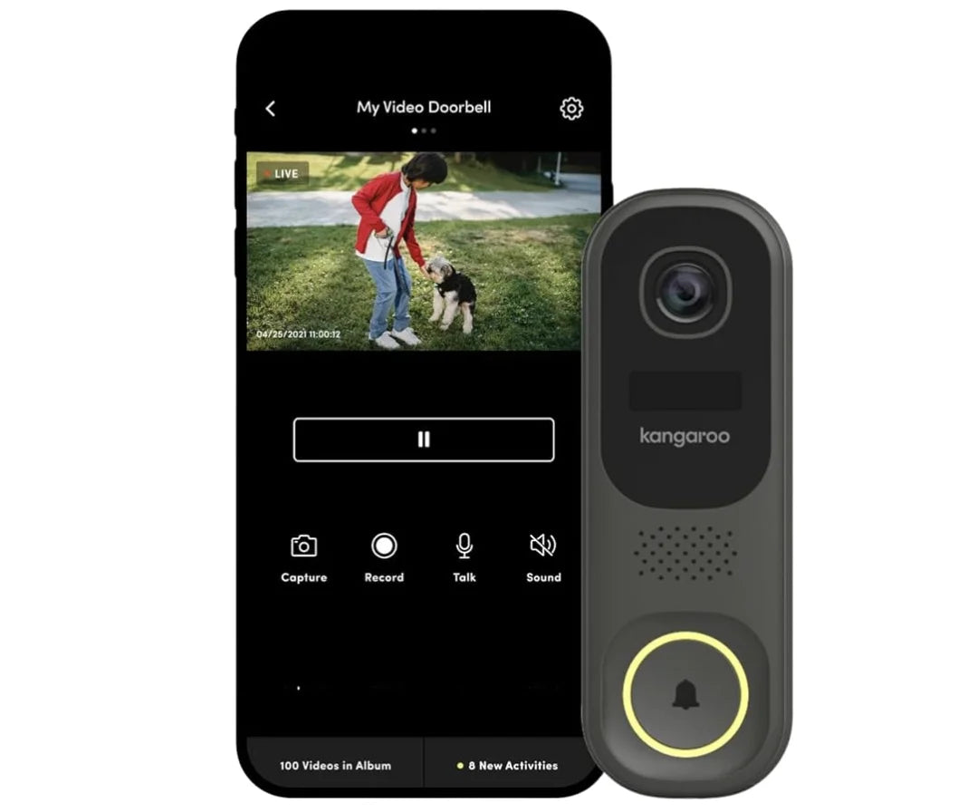 KANGAROO Wireless WiFi Doorbell Camera with 2-Way Audio - HD Resolution, Night Vision, Voice Changer, Waterproof, Wall Hanging