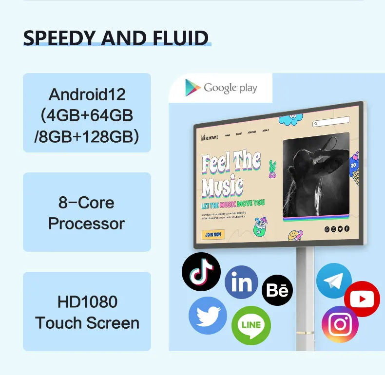 Standby me 22 24 27 32 inch Moving Smart portable Television Monitor Touch Screen Rolling Rechargeable Tv Stand On Wheels