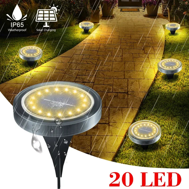 Solar Powered Ground Lights IP65 Waterproof Outdoor LED Disk Lights for Garden Non-Slip Landscape Path Lighting for Patio Lawn