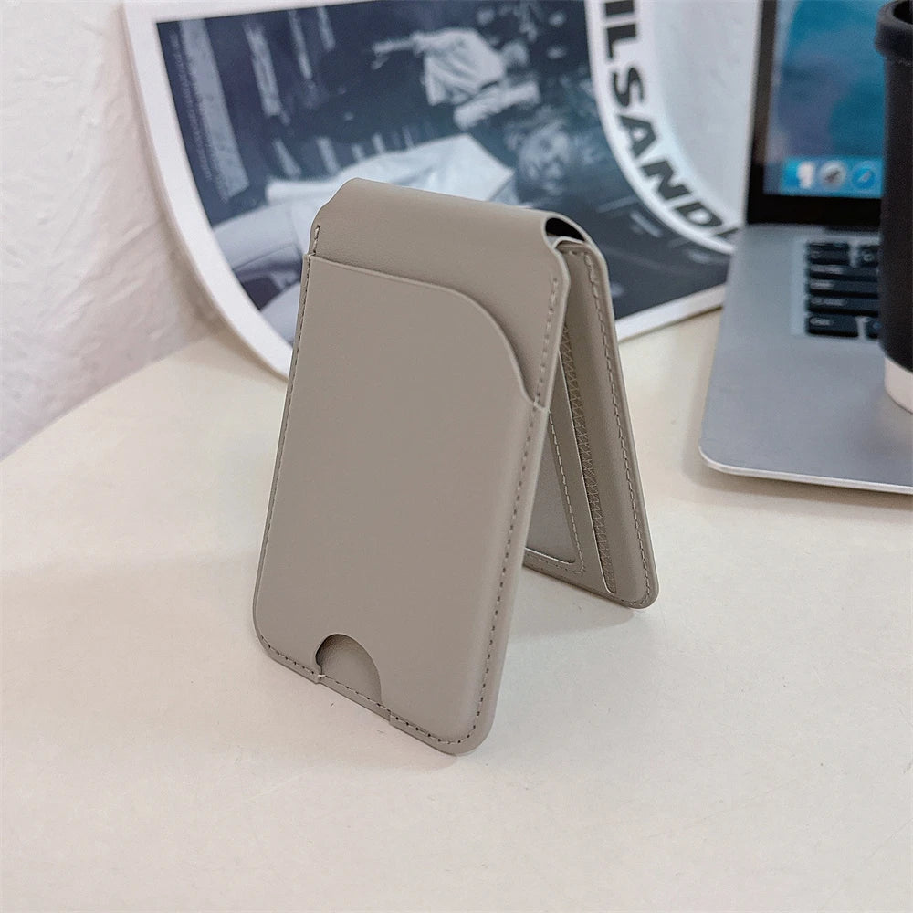 Magnetic For Magsafe Fold Card Holder Solid Leather Case For iPhone 16 15 14 13 12 Pro Max For Samsung S24 S23 S22 Ultra Cover