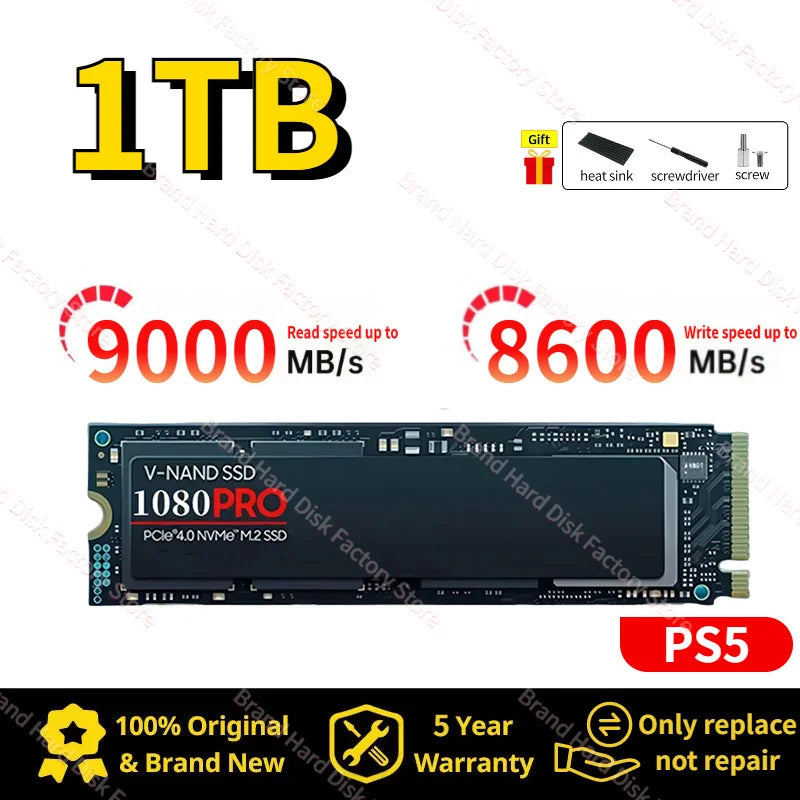 Newest 1080pro SSD NVMe M.2 2280 1TB 2TB 4TB 8TB Hard Disk Internal Solid State Drive PCIe 5.0 for PS5 Laptop PC Desktop Laptop