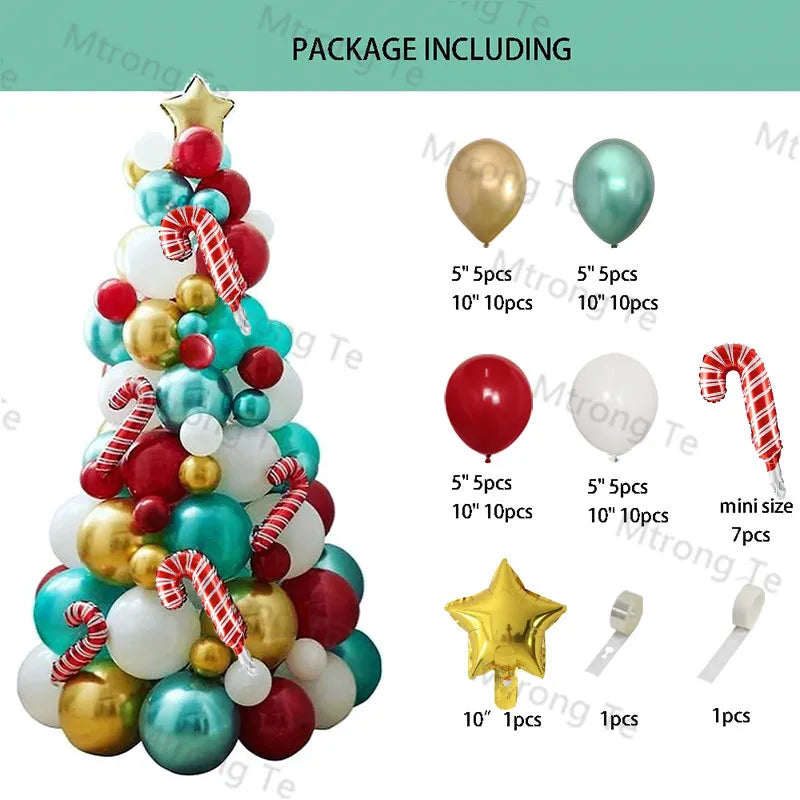 Christmas Balloons Garland Arch Red Green Ballon Crutch Burst Star Santa Gift Box Foil Baloon New Year Decoration Christmas