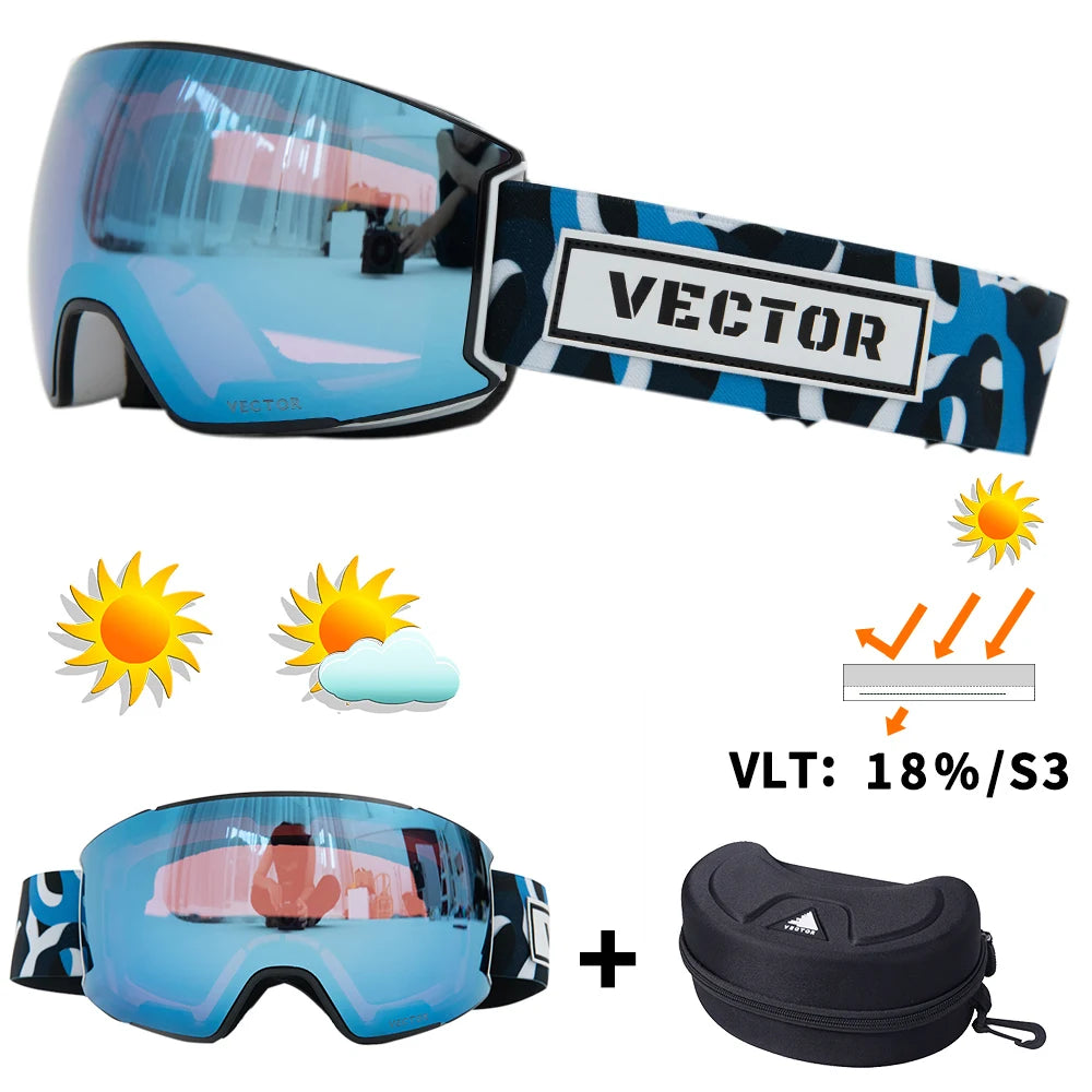 OTG Ski Goggles Purple Lens Snow Glasses Men UV400 Anti-fog Coatings Snowmobile Snowboard Skiing Women Outdoor Winter Sport