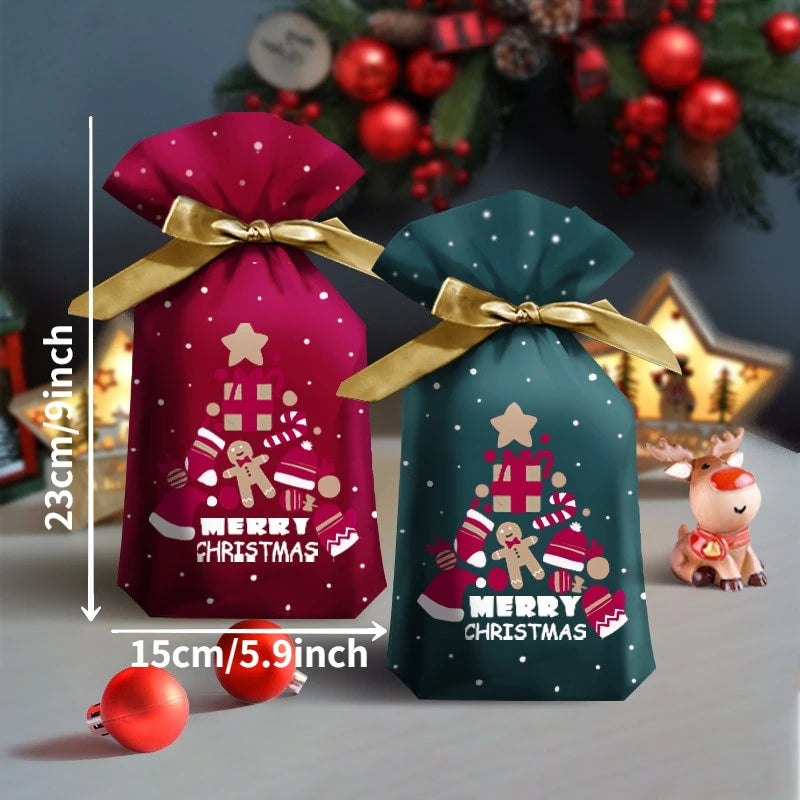 20Pcs New Year Christmas Candy Packaging Santa Gift Bag Xmas Plastic Bag Christmas Decorations for Home