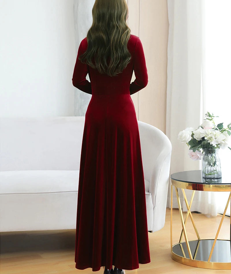 Christmas Wedding Bridesmaid Party Long Dress Evening Elegant Velvet Formal Muslim Abaya Robe Gown Maxi Dress For Women Clothin