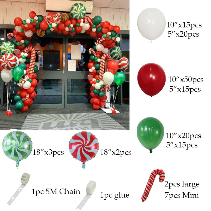 Christmas Balloons Garland Arch Red Green Ballon Crutch Burst Star Santa Gift Box Foil Baloon New Year Decoration Christmas