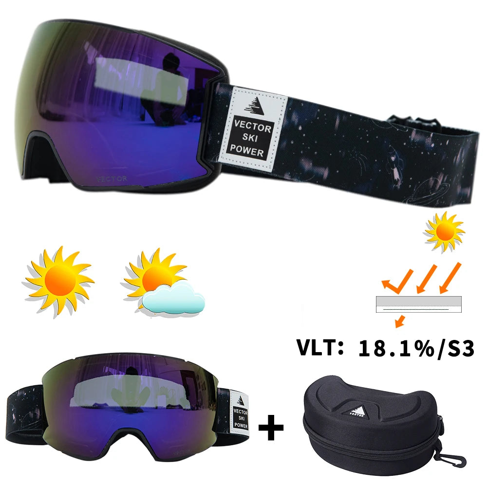 OTG Ski Goggles Purple Lens Snow Glasses Men UV400 Anti-fog Coatings Snowmobile Snowboard Skiing Women Outdoor Winter Sport