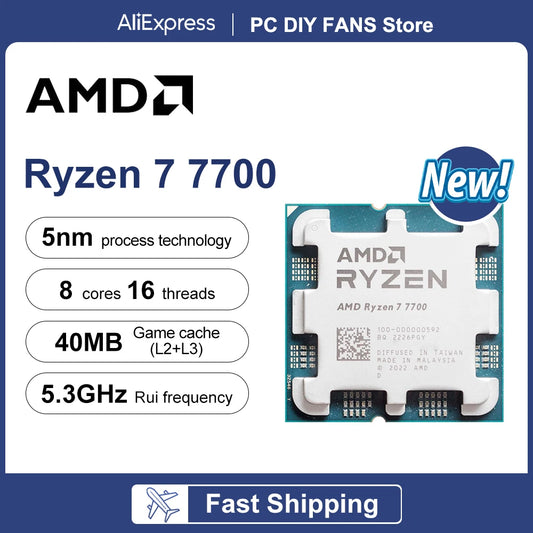 AMD Ryzen 7 7700 New R7 7700 8-Core 16-Thread 5.3GHz L3=32MB 5NM DDR5 CPU Integrated Graphics RDNA2 2CU Socket AM5 but no fan