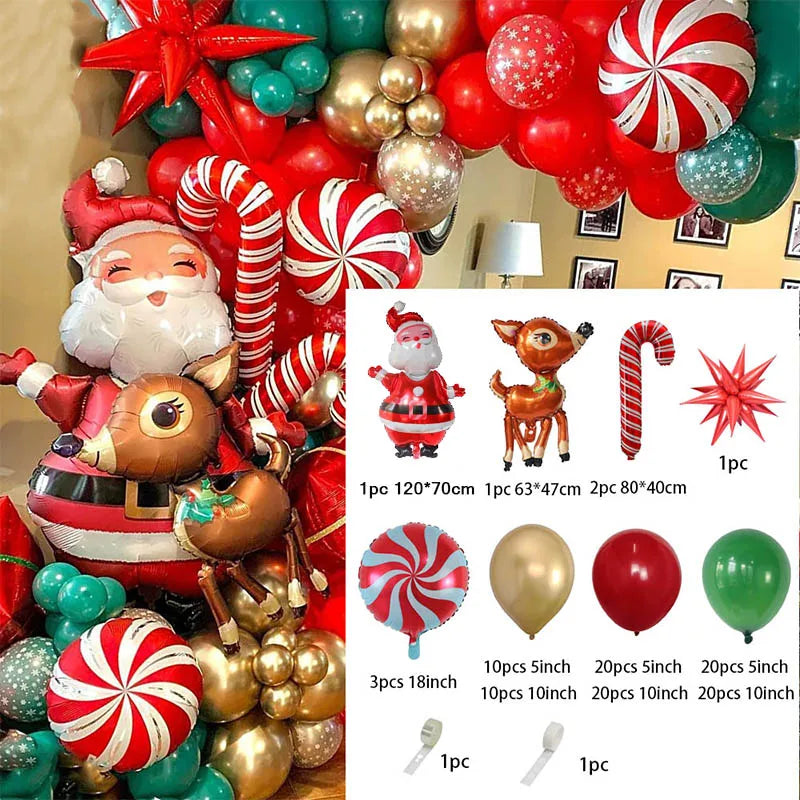 Christmas Balloons Garland Arch Red Green Ballon Crutch Burst Star Santa Gift Box Foil Baloon New Year Decoration Christmas