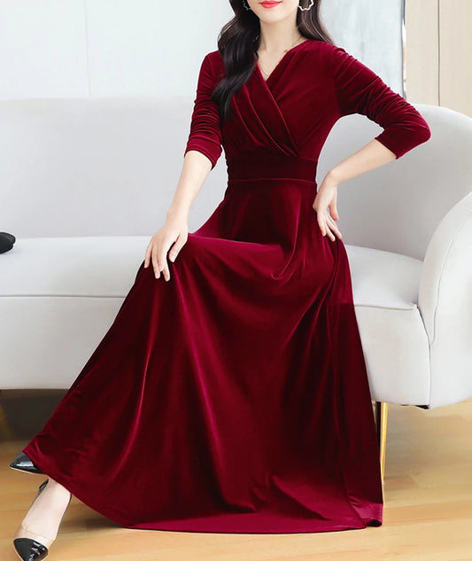 Christmas Wedding Bridesmaid Party Long Dress Evening Elegant Velvet Formal Muslim Abaya Robe Gown Maxi Dress For Women Clothin