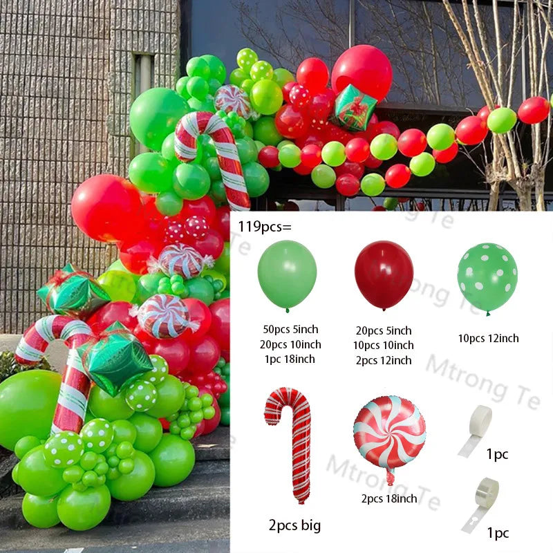 Christmas Balloons Garland Arch Red Green Ballon Crutch Burst Star Santa Gift Box Foil Baloon New Year Decoration Christmas