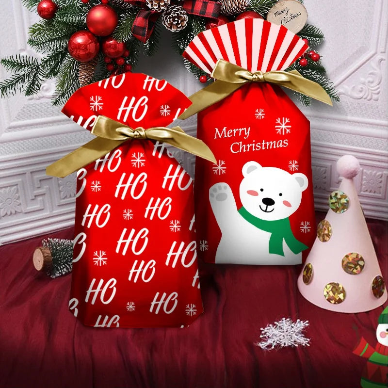 20Pcs New Year Christmas Candy Packaging Santa Gift Bag Xmas Plastic Bag Christmas Decorations for Home