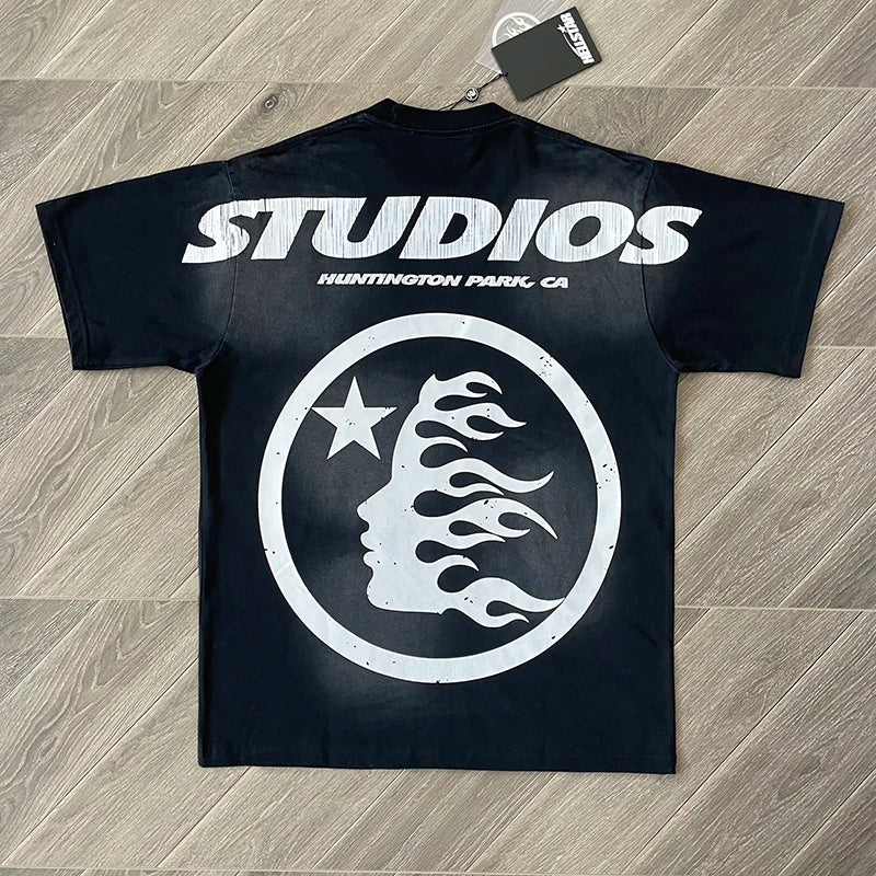 Hellstar Studios Gel Sport Logo Cotton wash short sleeve T-shirt European and American fashion