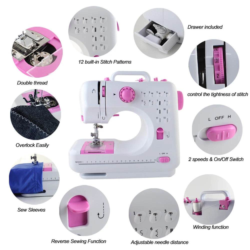 Mini Portable Electric Sewing Machine 12 Built-in Stitches for Home Travel DIY for Household