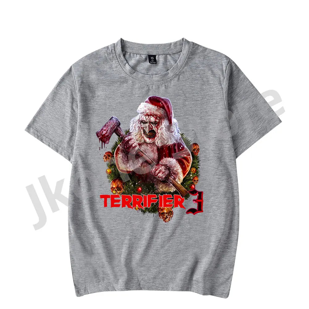 Terrifier Christmas T-shirts Horror Movie Merch Holiday Women Men Fashion Casual Short Sleeve Tee