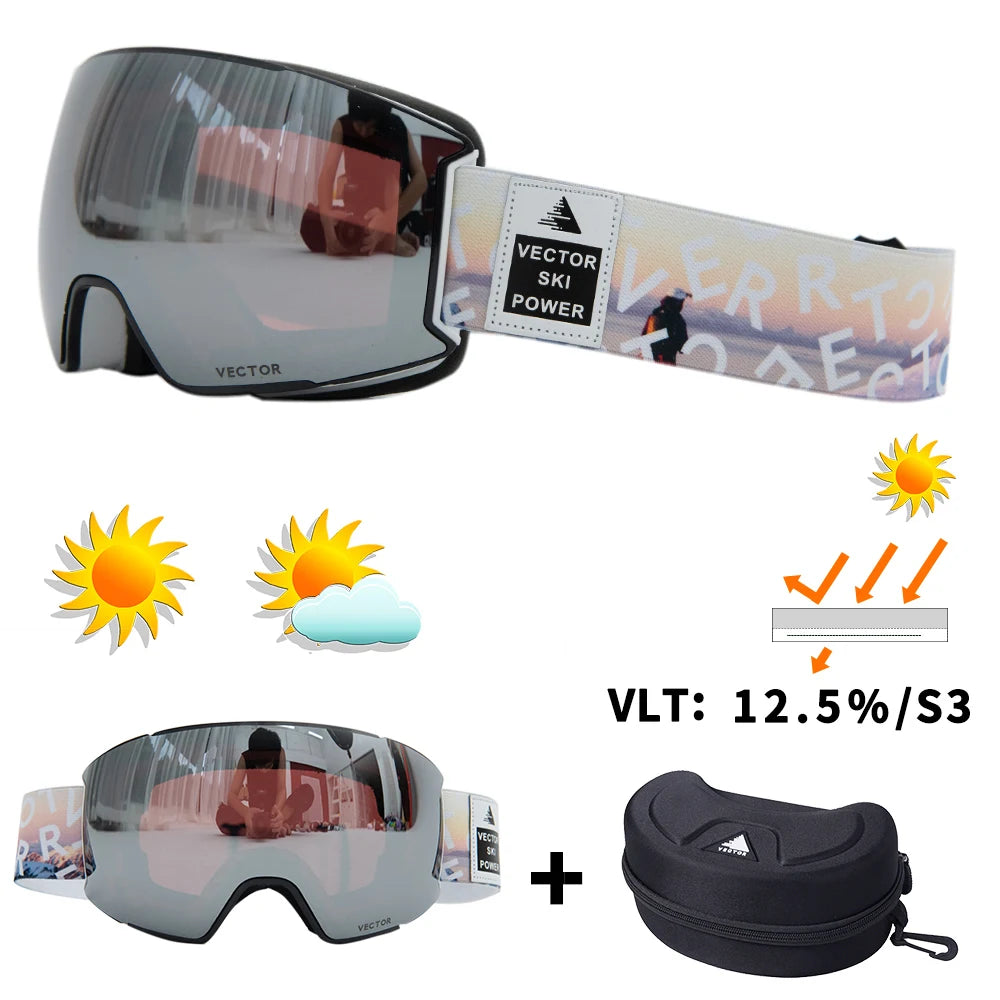 OTG Ski Goggles Purple Lens Snow Glasses Men UV400 Anti-fog Coatings Snowmobile Snowboard Skiing Women Outdoor Winter Sport