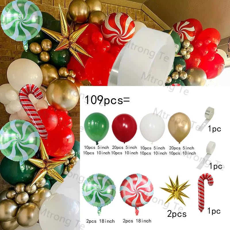 Christmas Balloons Garland Arch Red Green Ballon Crutch Burst Star Santa Gift Box Foil Baloon New Year Decoration Christmas