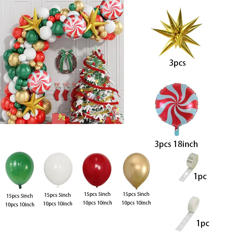 Christmas Balloons Garland Arch Red Green Ballon Crutch Burst Star Santa Gift Box Foil Baloon New Year Decoration Christmas